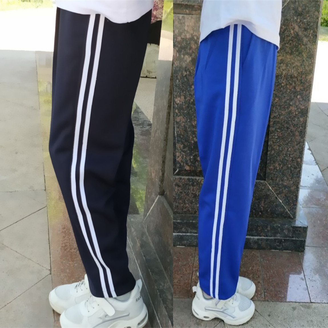 Summer money Two bars School Pants Blue Trousers Blue Long Pants Boys And Girls Elementary Middle School High Middle School Raw Black Loose Sports Pants