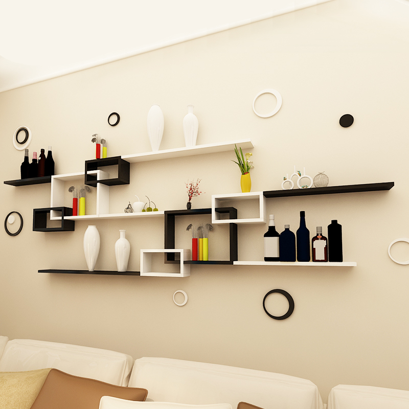 Wall shelf TV background closet pendant creative plaid living room bedroom decoration word partition triplet