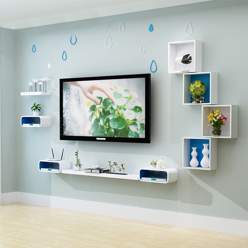 Wall shelf machine box rack wall hanging wall clapboard creative lattice living room TV background wall decorative clapboard