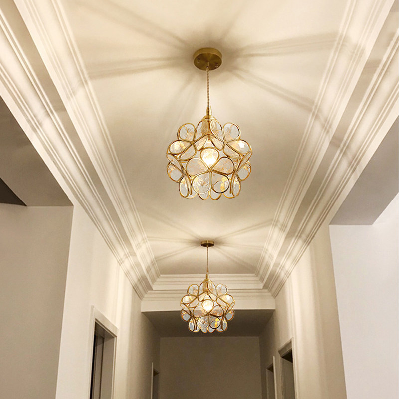 Nordic bedroom lamp creative bar petal chandelier modern light luxury all copper entrance hall entrance walkway lamp corridor lamp