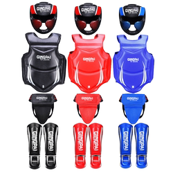 Complete Set of Sanda Protective Gear for Adults and Children, Muay Thai Boxing Training Headgear, Leg Guards, Groin Protection, Fighting Equipment Protective Gear Set