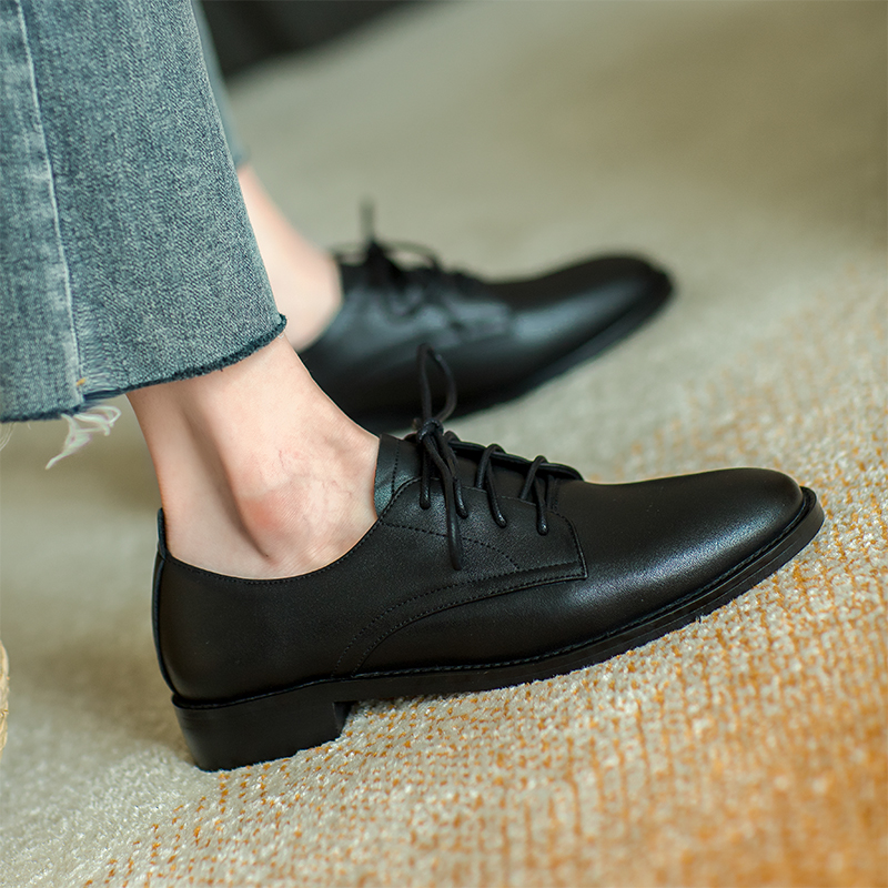 ins are great to wear ~ shop owner self-leaving all season style genuine leather extremely simple black lacing single shoes women flat leather shoes