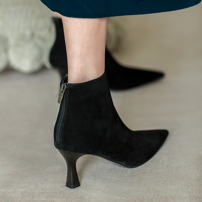 chic original design fine heel boots genuine leather minimalist pointed high heel Martin boots female short boots and nude ankle boots