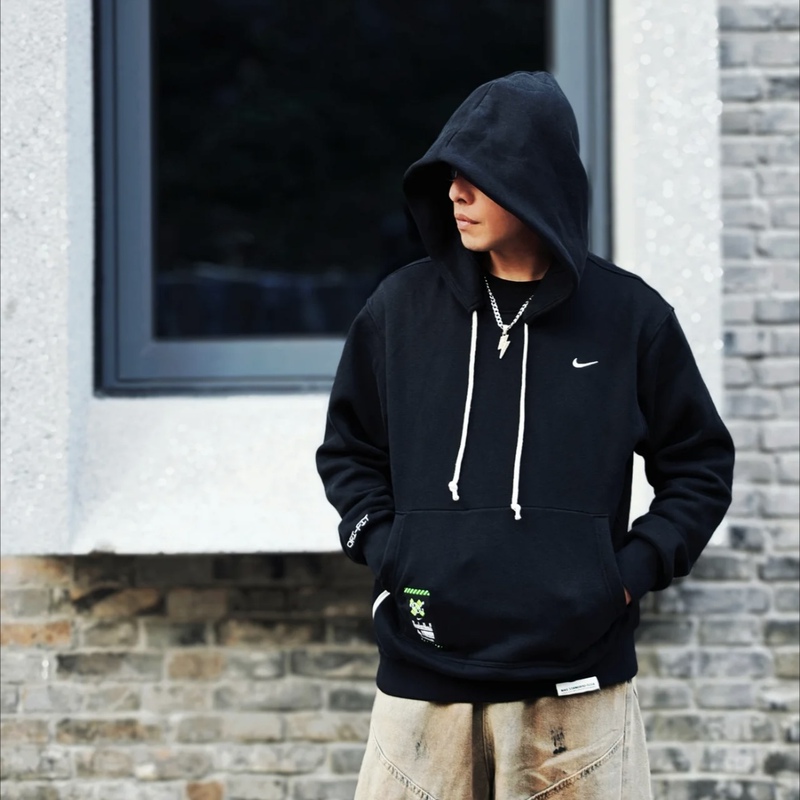 Nike Men's Black Hooded Sweatshirt, Loose Velvet-Lined Warm Pullover 4027 8206