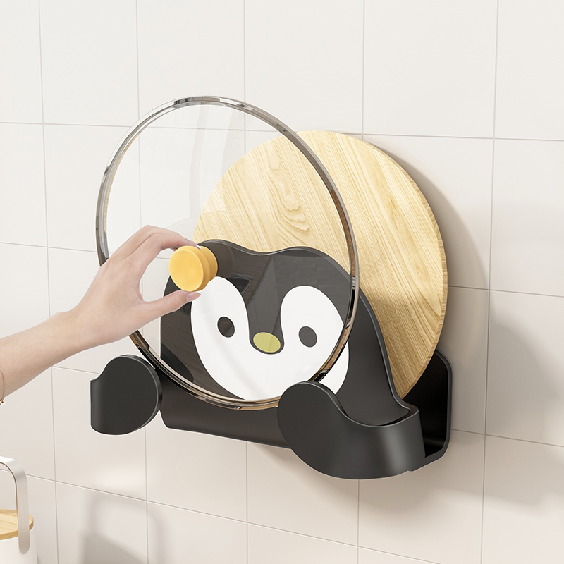 キッチンポットカバーラック壁掛けパンチフリーカウンタートップポットカバーラックまな板カッティングボード収納アーティファクト
