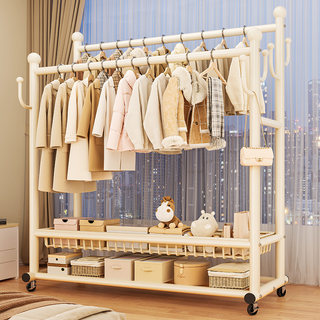 Clothes Rack for Bedroom, Floor-Standing, Home Use, Indoor, Double-Rod Clothes Drying Rack, Movable, Multi-Functional Coat Rack