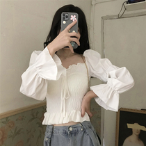 Miss Cocoa ~ design sense French court style slim body slim short careful machine long sleeve shirt shirt top female