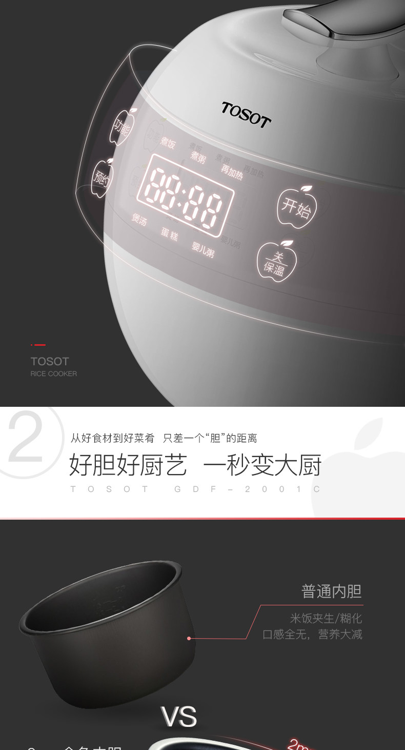 格力电饭煲GDF2001C迷你苹果煲2L 1-3人