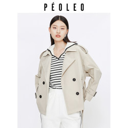 Piao Lei capable stand-up collar temperament belt khaki short windbreaker for women 2024 spring new retro commuter coat for women