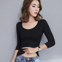 Early spring mid-sleeve coat womens seven-point sleeve T-shirt cotton slim base shirt autumn and winter 2021 New tight thin model