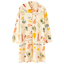 Homewear medium and long pajama tops single piece womens cotton long sleeve spring and autumn cardigan large size homewear can be worn outside