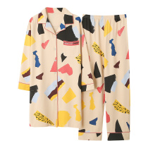 Homewear cotton tops pajamas women spring and autumn long sleeves single piece cardigan large size 200 pounds of housewear medium and long models