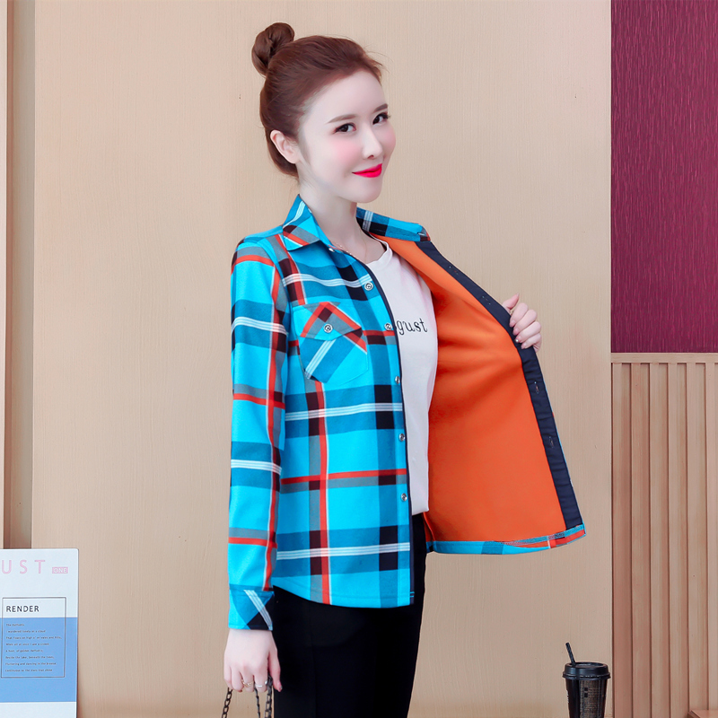 Fleece shirt women's fashion western style velvet autumn and winter new thickened mother women's top warm plaid jacket