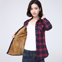 Shirt Woman Autumn Winter 2022 New Long Sleeve Jacket Student Short Hit Bottom Plus Suede Thickened Warm Plaid Shirt