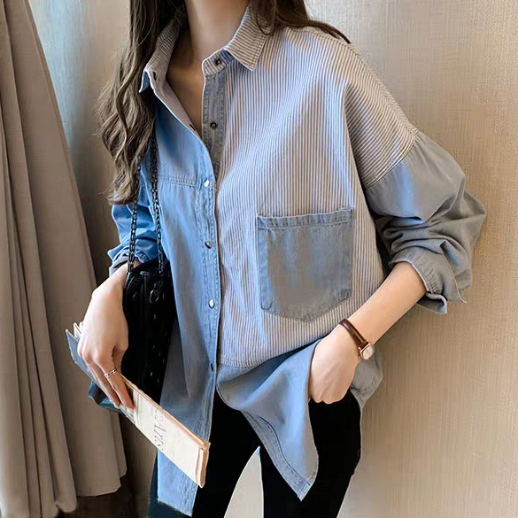 Denim Shirt Woman Long Sleeve 2022 Spring Autumn New Korean Version Loose Tide Large Size Casual Jacket Fashion Sunscreen