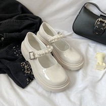 Pearl White Mary Jane shoes autumn evening evening wind large size womens small leather shoes 41 a 43 wide head flat flat pig waist shoes