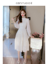 Dress fairy Super fairy French waist slim long sleeve fashion elegant temperament sequin niche Platycodon skirt