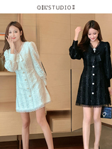 2021 autumn new skirt V collar fashion lace sexy slim slim foreign style French celebrity temperament dress