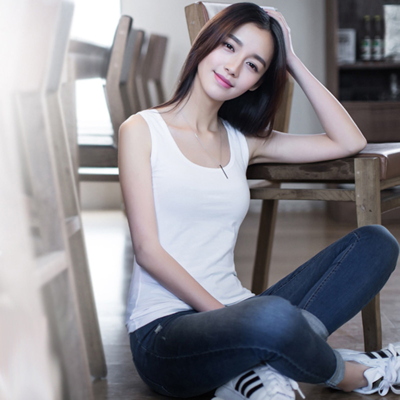 Slim fit and thin, low-cut, round u-neck, tight-fitting camisole, ladies' cotton, autumn, all-match bottoming shirt, large size
