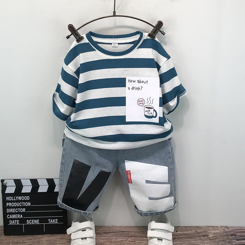 Boy Suit Summer Mounted Children Short Sleeve Net Red Boy Dress Foreign Pie Clothes Boy Handsome Gas Baby Summer T-shirt Boy