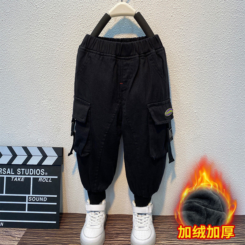 Boy Pants Autumn Winter Style 2021 New Tide Middle Boy Boy Casual Children Spring Autumn Dress Plus Suede Tooling Long Pants
