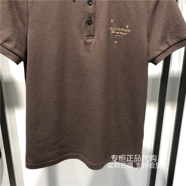 B1DB92422 Chim hòa bình nam 2019 Mùa hè Mới nâu thêu mỏng tay áo ngắn tay áo 468 - Polo áo có cổ