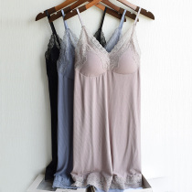 Spring and summer thin Modell womens night dress long base suspender Sexy lace underwear with chest pad pajamas thin belt