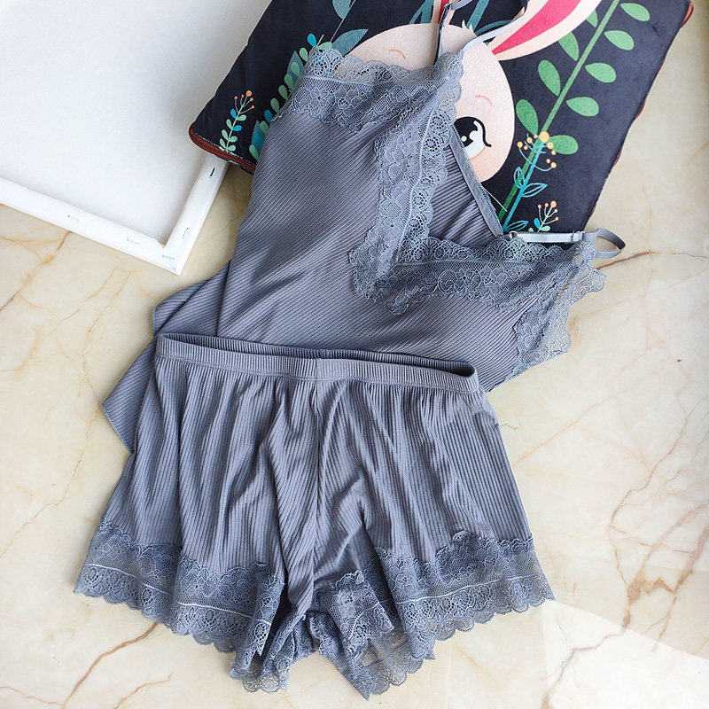 Summer thin Modale Home Clothing Suit Harness Shorts Shorts Lace Side Loose Underwear Short sleeping dress