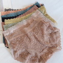 Waist top size bubble cotton lace silk crotch breathable ladies underwear sexy perspective breifs Black