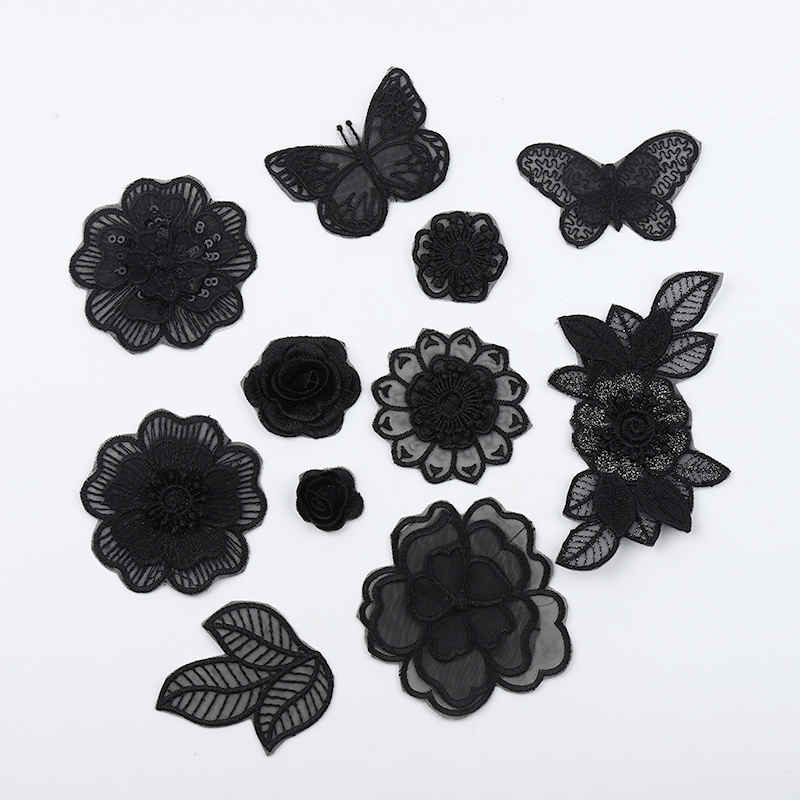 Self-Adhesive Black Lace Patch Clothing down Decoration Repair Seamless Patch Organza Flower Butterfly Pattern Patch Patch