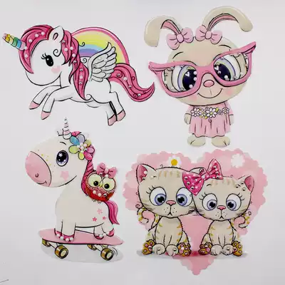 Thermal transfer beaded large pink cloth stickers cute cartoon Three-dimensional hole stickers clothes down decoration hand stitching