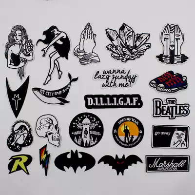 Fashionable black and white badge cloth pasting hole stickers clothes pants denim decoration repair hole embroidery cloth stickers