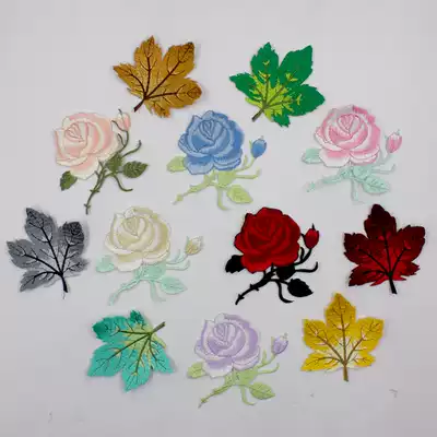 Rose cloth sticker hole sticker Clothes pants decoration repair hole decal Full embroidery with adhesive Maple leaf cloth sticker