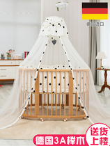 Full Beech solid wood crib splicing big bed baby non-lacquered white multi-purpose round oval bed