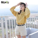 Цветная осенняя рубашка, лонгслив для отдыха, в корейском стиле, рукава фонарики