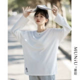 Белая осенняя футболка, хлопковый базовый приятный телу лонгслив, оверсайз, в западном стиле, с вышивкой