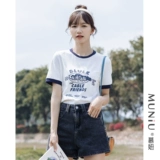 Летняя хлопковая короткая свежая футболка, коллекция 2023, облегающий крой