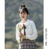 Кукла, белая рубашка, японская футболка, кукольный воротник, рукава фонарики