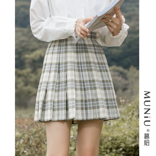 慕妞 Японская весенняя студенческая юбка в складку, мини-юбка, коллекция 2021, А-силуэт, высокая талия, плиссированная юбка