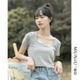 Комплект, летняя дизайнерская хлопковая короткая приталенная брендовая футболка с коротким рукавом, тренд сезона, квадратный вырез, облегающий крой