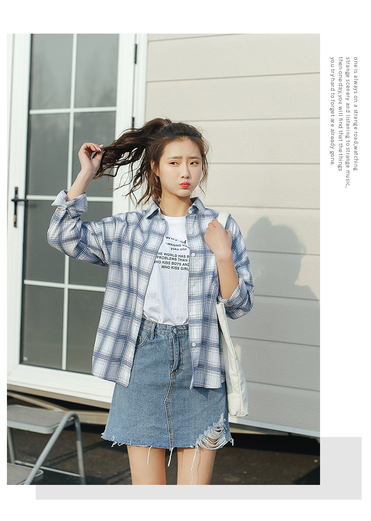 Mu Niu 2018 xuân mới Han Fan sinh viên thả lỏng nhỏ tươi kiểu áo sơ mi nữ áo sơ mi cotton dài tay áo sơ mi nữ form rộng