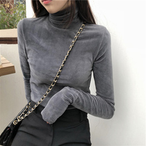 High collar undershirt woman autumn and winter 2021 new body suede and pile collar inside lap with long sleeve t pensionable velvet blouse