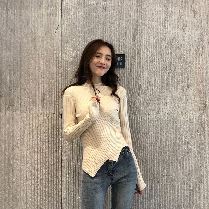 Spring Irregular Sweater Women's 2022 New Slim Western Style Net Red Versatile Slim Bottom Knitwear Top