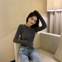 Long sleeve base shirt women with early autumn thin model 2021 New Slim Skinny round neck T-shirt solid color knitted top