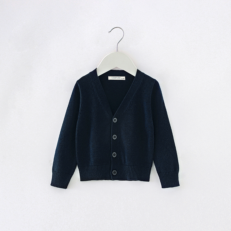 Chuhe Japanese-Style Spring and Autumn Children's Clothing for Boys and Girls, Pure Cotton Navy Blue Knitted Cardigan Sweater School Uniform Jacket