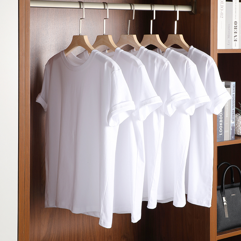 (Buy One, Get One Free) 220g Xinjiang Cotton Round Neck Pure Cotton Short-Sleeve T-Shirt, Heavyweight White Base T-Shirt, Loose Fit for Men and Women