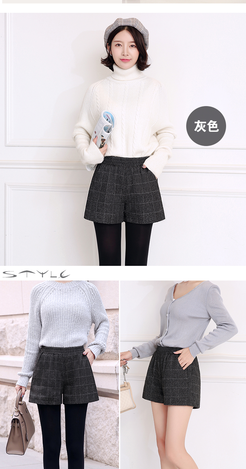 Quần short len ​​nữ mùa thu đông 2018 mới mỏng eo cao mùa đông chân rộng mặc quần kẻ sọc eo cao quần boot quần short jean nữ lưng cao