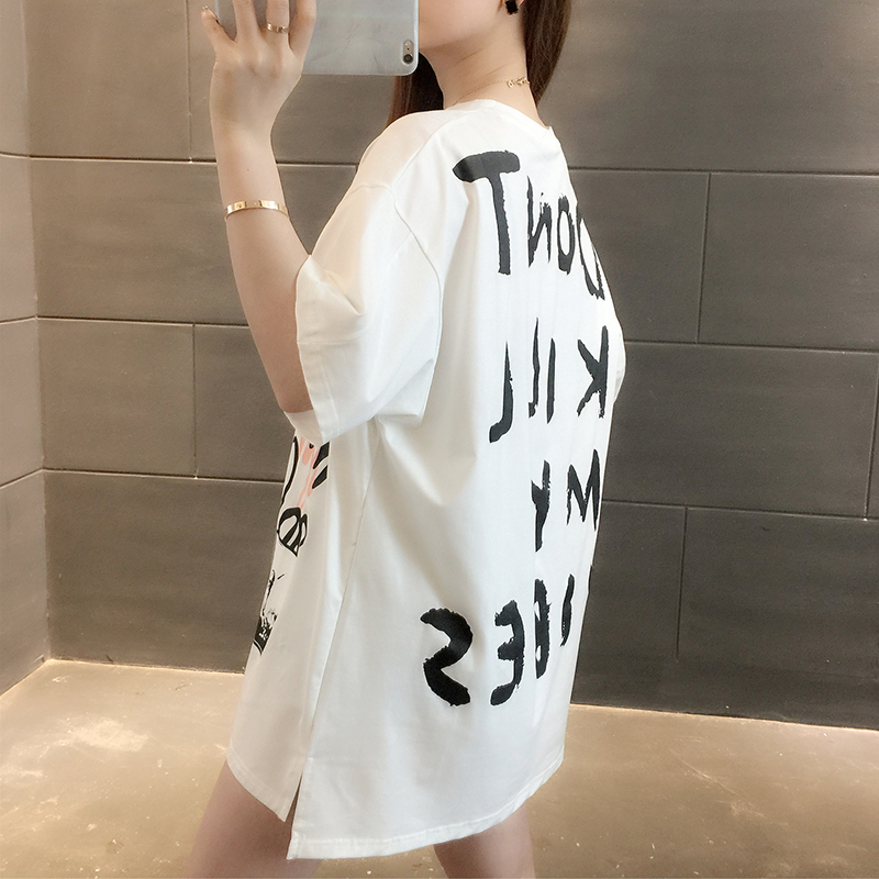 Phụ nữ ngắn tay 2020 mới in của phụ nữ triều trong dài in loose-fitting t-shirt mùa hè nửa tay áo phiên bản Hàn Quốc của đầu T-shirt