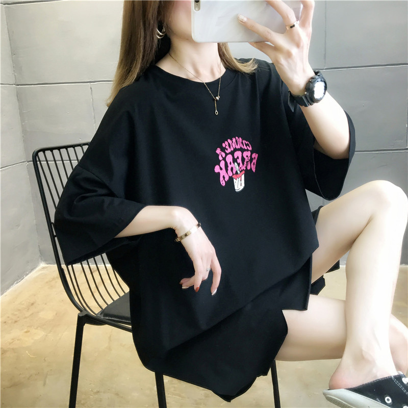 Phụ nữ bán tay đầu 2020 mùa hè mới kích thước dài dài ngắn tay áo thun nữ mùa hè loose-fitting t-shirt thủy triều