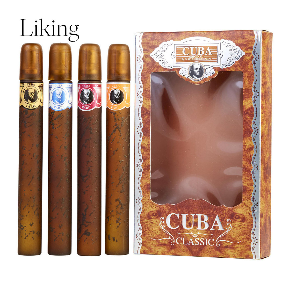 Cuba男士四支装套装,古巴金 蓝 红 橙，淡香水喷雾 1.17盎司